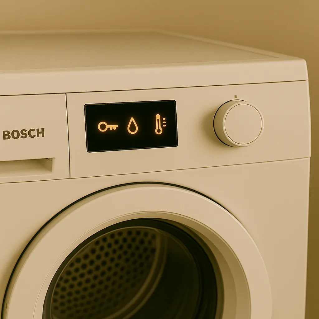 Bosch droger met verlichte storing symbolen op display