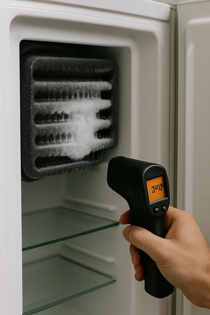 Temperatuurmeting bij koelkast met bevroren verdamper
